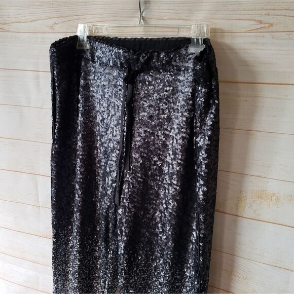 Johnny Was Sequin Black Silver Simona Jogger Dress Pants Gathered Waist Large - Picture 8 of 15